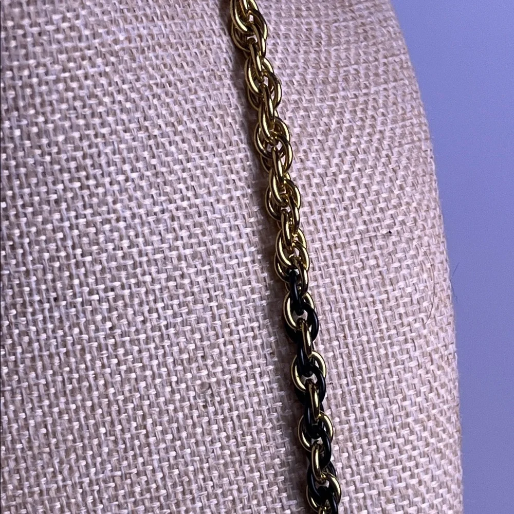 VTG Monet Alternating Gold Tone & Black Enamel Rope Chain Necklace Signed 24
